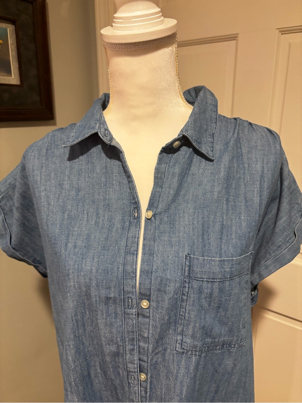 Old Navy Denim Button-Front Shirt Dress in Blue - Large Tall - Picture 4 of 6